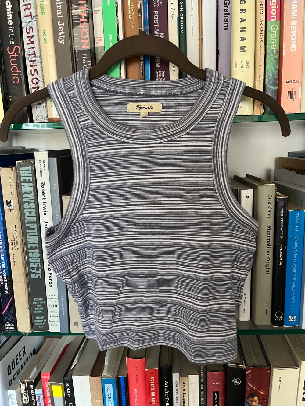 Madewell Gray & White Striped Ribbed Tank